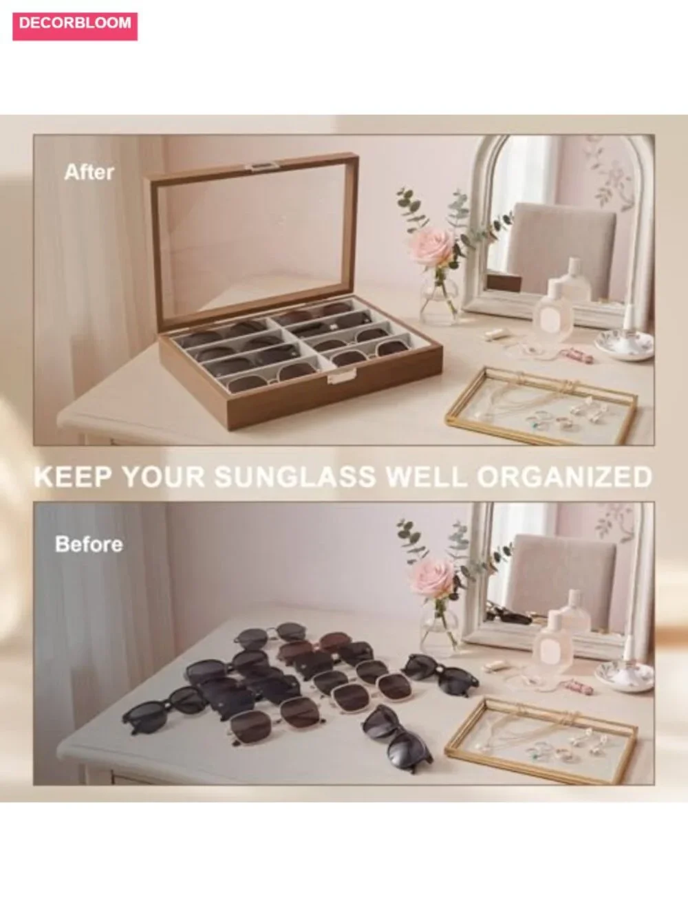 PU Leather Sunglass Organizer Eyewear Display Tray Case